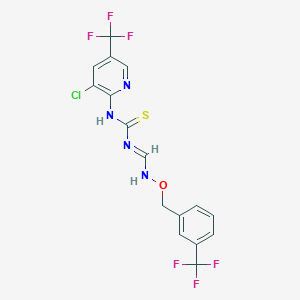 molecular formula C16H11ClF6N4OS B2522153 N-(3-Chloro-5-(trifluoromethyl)-2-pyridinyl)-N'-((((3-(trifluoromethyl)benzyl)oxy)amino)methylene)thiourea CAS No. 477873-19-1