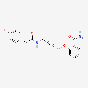 molecular formula C19H17FN2O3 B2522175 2-((4-(2-(4-Fluorophenyl)acetamido)but-2-yn-1-yl)oxy)benzamide CAS No. 1421526-97-7