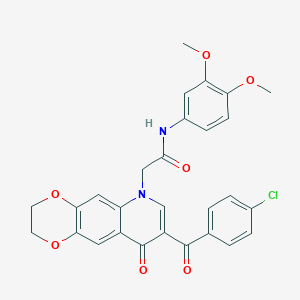 molecular formula C28H23ClN2O7 B2522185 2-[8-(4-chlorobenzoyl)-9-oxo-2,3-dihydro-[1,4]dioxino[2,3-g]quinolin-6-yl]-N-(3,4-dimethoxyphenyl)acetamide CAS No. 866590-23-0