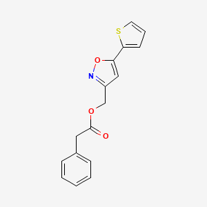 molecular formula C16H13NO3S B2522202 (5-(Thiophen-2-yl)isoxazol-3-yl)methyl 2-phenylacetate CAS No. 953179-01-6