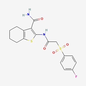 molecular formula C17H17FN2O4S2 B2522218 2-(2-((4-氟苯基)磺酰基)乙酰氨基)-4,5,6,7-四氢苯并[b]噻吩-3-甲酰胺 CAS No. 895473-48-0