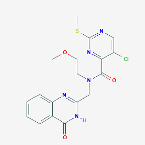 molecular formula C18H18ClN5O3S B2522224 5-chloro-N-(2-methoxyethyl)-2-(methylsulfanyl)-N-[(4-oxo-3,4-dihydroquinazolin-2-yl)methyl]pyrimidine-4-carboxamide CAS No. 1090854-03-7
