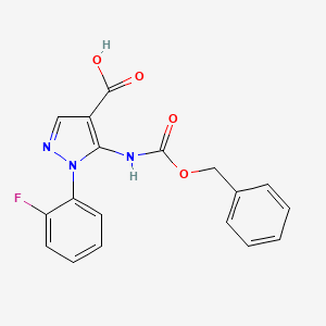 molecular formula C18H14FN3O4 B2522233 1-(2-Fluorophenyl)-5-(phenylmethoxycarbonylamino)pyrazole-4-carboxylic acid CAS No. 2287317-19-3