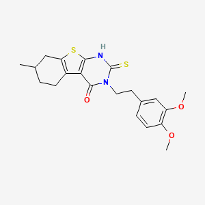 molecular formula C21H24N2O3S2 B2522295 3-[2-(3,4-dimethoxyphenyl)ethyl]-7-methyl-2-sulfanyl-5,6,7,8-tetrahydro[1]benzothieno[2,3-d]pyrimidin-4(3H)-one CAS No. 588715-20-2