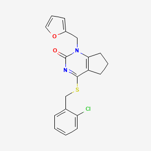 molecular formula C19H17ClN2O2S B2522305 4-[(2-chlorophenyl)methylsulfanyl]-1-(furan-2-ylmethyl)-6,7-dihydro-5H-cyclopenta[d]pyrimidin-2-one CAS No. 899731-29-4