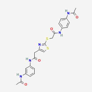 molecular formula C23H23N5O4S2 B2522318 N-(4-acetamidophenyl)-2-((4-(2-((3-acetamidophenyl)amino)-2-oxoethyl)thiazol-2-yl)thio)acetamide CAS No. 941892-09-7