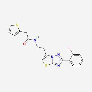 molecular formula C18H15FN4OS2 B2522325 N-(2-(2-(2-fluorophenyl)thiazolo[3,2-b][1,2,4]triazol-6-yl)ethyl)-2-(thiophen-2-yl)acetamide CAS No. 1210385-02-6