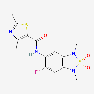 molecular formula C14H15FN4O3S2 B2522344 N-(6-fluoro-1,3-dimethyl-2,2-dioxido-1,3-dihydrobenzo[c][1,2,5]thiadiazol-5-yl)-2,4-dimethylthiazole-5-carboxamide CAS No. 2034261-53-3