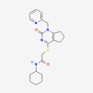 molecular formula C21H26N4O2S B2522345 N-cyclohexyl-2-((2-oxo-1-(pyridin-2-ylmethyl)-2,5,6,7-tetrahydro-1H-cyclopenta[d]pyrimidin-4-yl)thio)acetamide CAS No. 899957-71-2