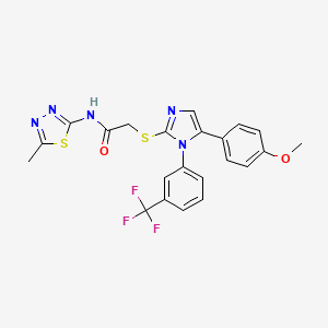 molecular formula C22H18F3N5O2S2 B2522366 2-((5-(4-methoxyphenyl)-1-(3-(trifluoromethyl)phenyl)-1H-imidazol-2-yl)thio)-N-(5-methyl-1,3,4-thiadiazol-2-yl)acetamide CAS No. 1226434-55-4