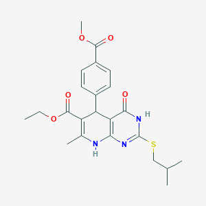 molecular formula C23H27N3O5S B2522387 Ethyl 2-(isobutylthio)-5-(4-(methoxycarbonyl)phenyl)-7-methyl-4-oxo-3,4,5,8-tetrahydropyrido[2,3-d]pyrimidine-6-carboxylate CAS No. 878625-39-9