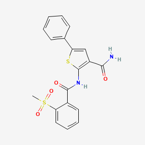 molecular formula C19H16N2O4S2 B2522392 2-(2-(甲磺酰基)苯甲酰胺基)-5-苯基噻吩-3-羧酰胺 CAS No. 941934-69-6