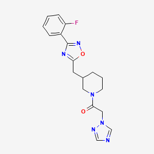 1-(3-((3-(2-fluorophenyl)-1,2,4-oxadiazol-5-yl)methyl)piperidin-1-yl)-2-(1H-1,2,4-triazol-1-yl)ethanone