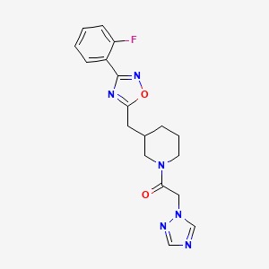 molecular formula C18H19FN6O2 B2522394 1-(3-((3-(2-fluorofenil)-1,2,4-oxadiazol-5-il)metil)piperidin-1-il)-2-(1H-1,2,4-triazol-1-il)etanona CAS No. 1705465-96-8