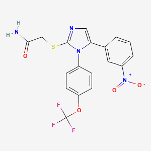 molecular formula C18H13F3N4O4S B2522410 2-((5-(3-硝基苯基)-1-(4-(三氟甲氧基)苯基)-1H-咪唑-2-基)硫代)乙酰胺 CAS No. 1226440-34-1