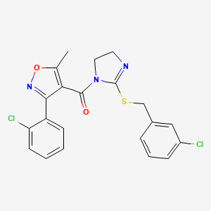 (2-((3-chlorobenzyl)thio)-4,5-dihydro-1H-imidazol-1-yl)(3-(2-chlorophenyl)-5-methylisoxazol-4-yl)methanone