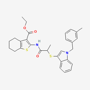 molecular formula C30H32N2O3S2 B2522413 Ethyl 2-[2-[1-[(3-methylphenyl)methyl]indol-3-yl]sulfanylpropanoylamino]-4,5,6,7-tetrahydro-1-benzothiophene-3-carboxylate CAS No. 681276-18-6