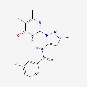 molecular formula C18H18ClN5O2 B2522414 3-氯-N-(1-(5-乙基-4-甲基-6-氧代-1,6-二氢嘧啶-2-基)-3-甲基-1H-吡唑-5-基)苯甲酰胺 CAS No. 1002958-40-8