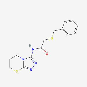 molecular formula C14H16N4OS2 B2522415 2-(Benzylsulfanyl)-N-{5H,6H,7H-[1,2,4]triazolo[3,4-b][1,3]thiazin-3-yl}acetamid CAS No. 1030124-44-7