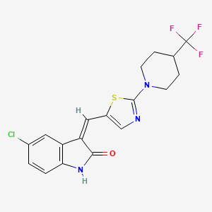 molecular formula C18H15ClF3N3OS B2522416 5-chloro-3-((Z)-{2-[4-(trifluoromethyl)piperidino]-1,3-thiazol-5-yl}methylidene)-1H-indol-2-one CAS No. 2067643-77-8