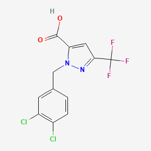 molecular formula C12H7Cl2F3N2O2 B2522421 2-[(3,4-Dichlorophenyl)methyl]-5-(trifluoromethyl)pyrazole-3-carboxylic acid CAS No. 1946813-39-3