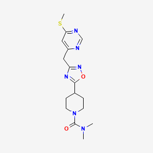 molecular formula C16H22N6O2S B2522426 N,N-dimethyl-4-(3-{[6-(methylsulfanyl)pyrimidin-4-yl]methyl}-1,2,4-oxadiazol-5-yl)piperidine-1-carboxamide CAS No. 1808822-89-0