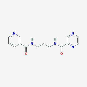 molecular formula C14H15N5O2 B252244 N-{3-[(pyridin-3-ylcarbonyl)amino]propyl}pyrazine-2-carboxamide 