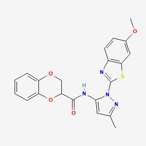molecular formula C21H18N4O4S B2522451 N-(1-(6-methoxybenzo[d]thiazol-2-yl)-3-methyl-1H-pyrazol-5-yl)-2,3-dihydrobenzo[b][1,4]dioxine-2-carboxamide CAS No. 1171350-49-4