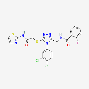 molecular formula C21H15Cl2FN6O2S2 B2522460 N-((4-(3,4-dichlorophenyl)-5-((2-oxo-2-(thiazol-2-ylamino)ethyl)thio)-4H-1,2,4-triazol-3-yl)methyl)-2-fluorobenzamide CAS No. 391898-60-5