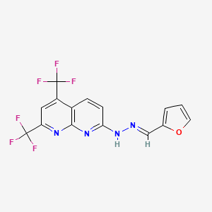 molecular formula C15H8F6N4O B2522462 7-[(E)-2-[(furan-2-yl)methylidene]hydrazin-1-yl]-2,4-bis(trifluoromethyl)-1,8-naphthyridine CAS No. 338962-13-3