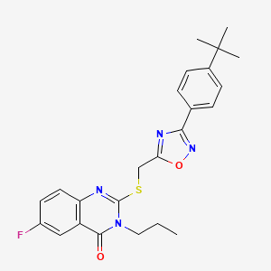 molecular formula C24H25FN4O2S B2522465 2-(((3-(4-(tert-butyl)phenyl)-1,2,4-oxadiazol-5-yl)methyl)thio)-6-fluoro-3-propylquinazolin-4(3H)-one CAS No. 2320727-33-9