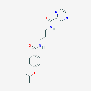 molecular formula C18H22N4O3 B252247 N-[3-({[4-(propan-2-yloxy)phenyl]carbonyl}amino)propyl]pyrazine-2-carboxamide 