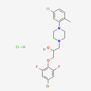 molecular formula C20H23BrCl2F2N2O2 B2522524 1-(4-Bromo-2,6-difluorophenoxy)-3-(4-(5-chloro-2-methylphenyl)piperazin-1-yl)propan-2-ol hydrochloride CAS No. 1215736-36-9