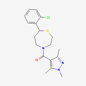 molecular formula C18H22ClN3OS B2522541 （7-(2-氯苯基)-1,4-噻氮杂环-4-基）（1,3,5-三甲基-1H-吡唑-4-基）甲酮 CAS No. 1797907-80-2