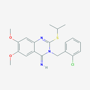 molecular formula C20H22ClN3O2S B2522560 3-(2-chlorobenzyl)-2-(isopropylsulfanyl)-6,7-dimethoxy-4(3H)-quinazolinimine CAS No. 860610-73-7