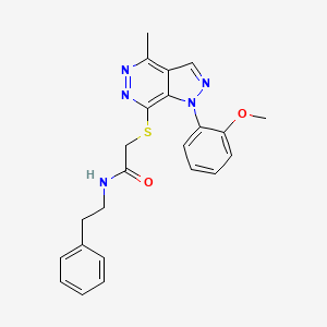 molecular formula C23H23N5O2S B2522565 7-(フェニルエチルアミノ)-2-(1-(2-メトキシフェニル)-4-メチル-1H-ピラゾロ[3,4-d]ピリダジン-7-イル)スルファニルアセトアミド CAS No. 1203322-35-3