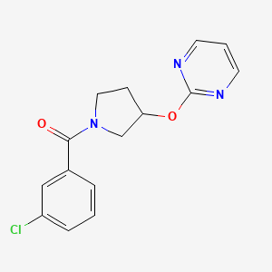 molecular formula C15H14ClN3O2 B2522568 (3-Chlorophenyl)(3-(pyrimidin-2-yloxy)pyrrolidin-1-yl)methanone CAS No. 2034325-77-2