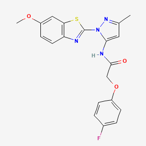 molecular formula C20H17FN4O3S B2522573 2-(4-フルオロフェノキシ)-N-(1-(6-メトキシベンゾ[d]チアゾール-2-イル)-3-メチル-1H-ピラゾール-5-イル)アセトアミド CAS No. 1171336-25-6