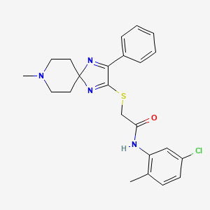 molecular formula C23H25ClN4OS B2522586 N-(5-chloro-2-methylphenyl)-2-((8-methyl-3-phenyl-1,4,8-triazaspiro[4.5]deca-1,3-dien-2-yl)thio)acetamide CAS No. 1189476-58-1