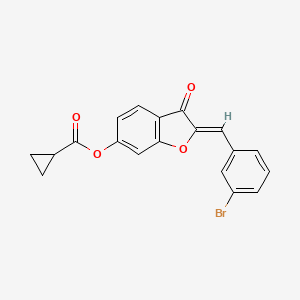 molecular formula C19H13BrO4 B2522591 (Z)-2-(3-ブロモベンジリデン)-3-オキソ-2,3-ジヒドロベンゾフラン-6-イル シクロプロパンカルボン酸エステル CAS No. 622799-28-4