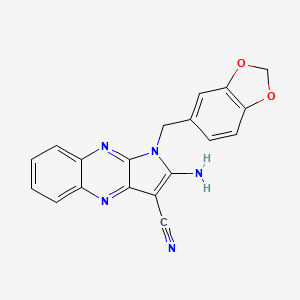 molecular formula C19H13N5O2 B2522594 2-Amino-1-(1,3-benzodioxol-5-ylmethyl)pyrrolo[3,2-b]quinoxaline-3-carbonitrile CAS No. 371948-02-6