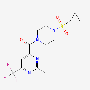 molecular formula C14H17F3N4O3S B2522599 (4-Cyclopropylsulfonylpiperazin-1-yl)-[2-methyl-6-(trifluoromethyl)pyrimidin-4-yl]methanone CAS No. 2415520-71-5