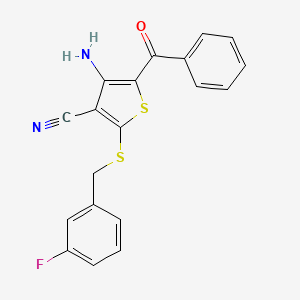 molecular formula C19H13FN2OS2 B2522609 4-Amino-5-benzoyl-2-[(3-fluorobenzyl)sulfanyl]-3-thiophenecarbonitrile CAS No. 478081-56-0