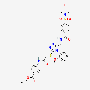 molecular formula C32H34N6O8S2 B2522613 4-(2-((4-(2-メトキシフェニル)-5-((4-(モルホリノスルホニル)ベンザミド)メチル)-4H-1,2,4-トリアゾール-3-イル)チオ)アセタミド)安息香酸エチル CAS No. 309967-88-2