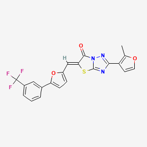 molecular formula C21H12F3N3O3S B2522620 （Z）-2-(2-甲基呋喃-3-基)-5-((5-(3-(三氟甲基)苯基)呋喃-2-基)亚甲基)噻唑并[3,2-b][1,2,4]三唑-6(5H)-酮 CAS No. 629608-29-3