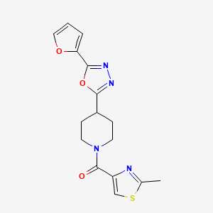 molecular formula C16H16N4O3S B2522625 (4-(5-(Furan-2-yl)-1,3,4-oxadiazol-2-yl)piperidin-1-yl)(2-methylthiazol-4-yl)methanone CAS No. 1211848-92-8