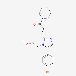 molecular formula C19H24BrN3O2S B2522636 2-((5-(4-bromophenyl)-1-(2-methoxyethyl)-1H-imidazol-2-yl)thio)-1-(piperidin-1-yl)ethanone CAS No. 1207036-76-7