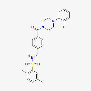 molecular formula C26H28FN3O3S B2522664 N-(4-(4-(2-fluorophenyl)piperazine-1-carbonyl)benzyl)-2,5-dimethylbenzenesulfonamide CAS No. 690245-75-1