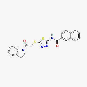 molecular formula C23H18N4O2S2 B2522667 N-(5-((2-(indolin-1-yl)-2-oxoethyl)thio)-1,3,4-thiadiazol-2-yl)-2-naphthamide CAS No. 391868-91-0