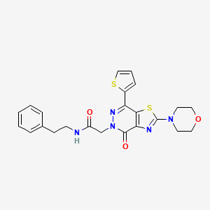 molecular formula C23H23N5O3S2 B2522672 2-(2-吗啉-4-氧代-7-(噻吩-2-基)噻唑并[4,5-d]嘧啶-5(4H)-基)-N-苯乙酰胺 CAS No. 1021096-06-9